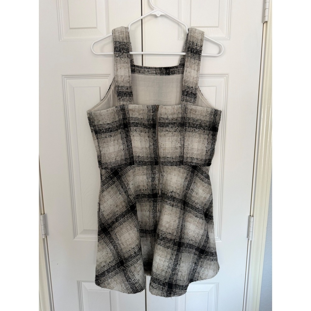 Anthropologie Plaid Mini Pinafore Romper Dress Brown Cream Jumper Size 8 NWT - Picture 2 of 8